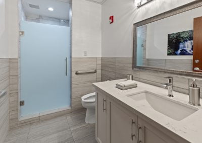 Photo of a sleep testing suite's bathroom interior at Elite Sleep